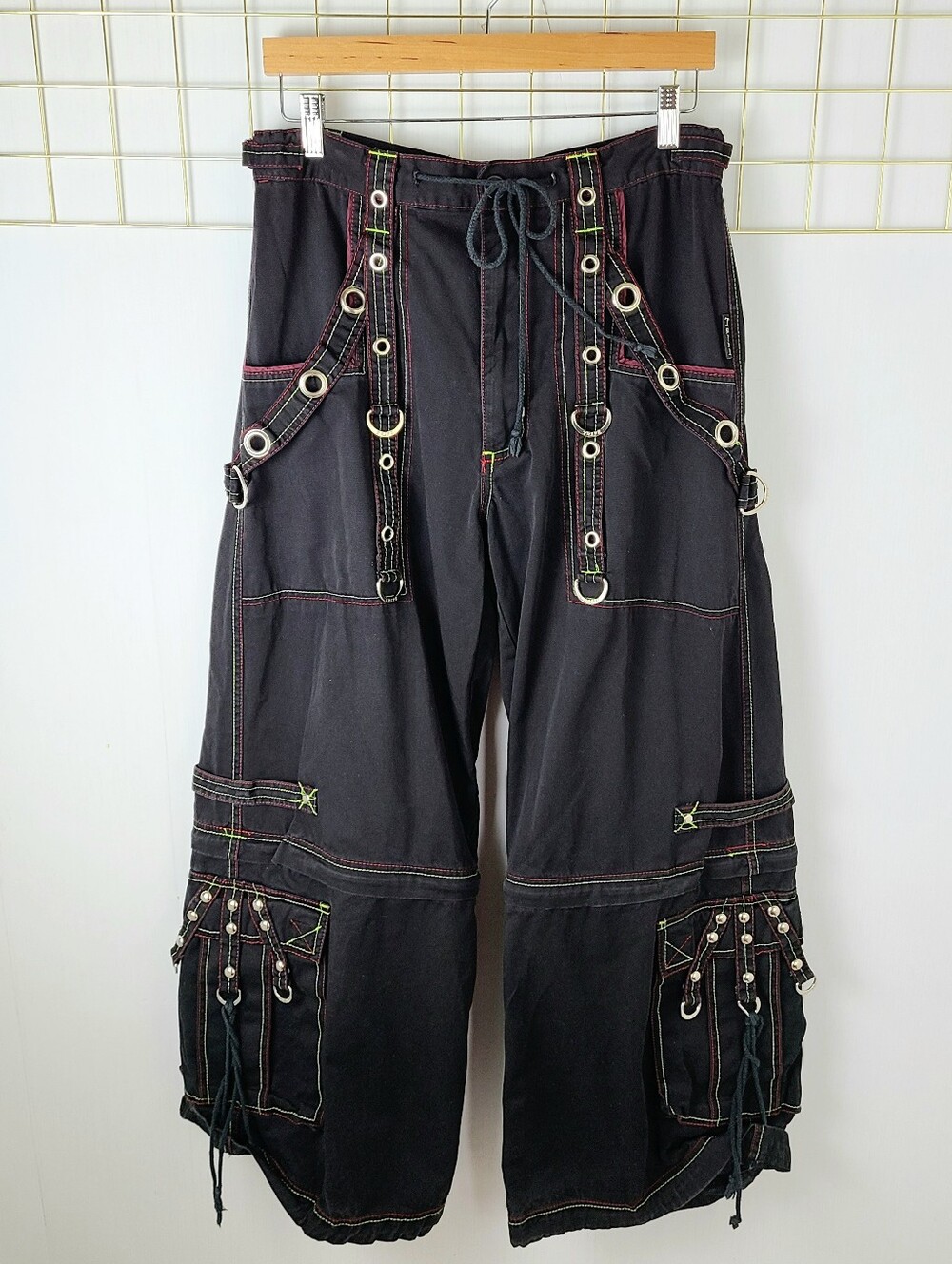 Tripp NYC Daang Goodman Y2K Black Convertible Wide Rave Cargo Shorts Pants
